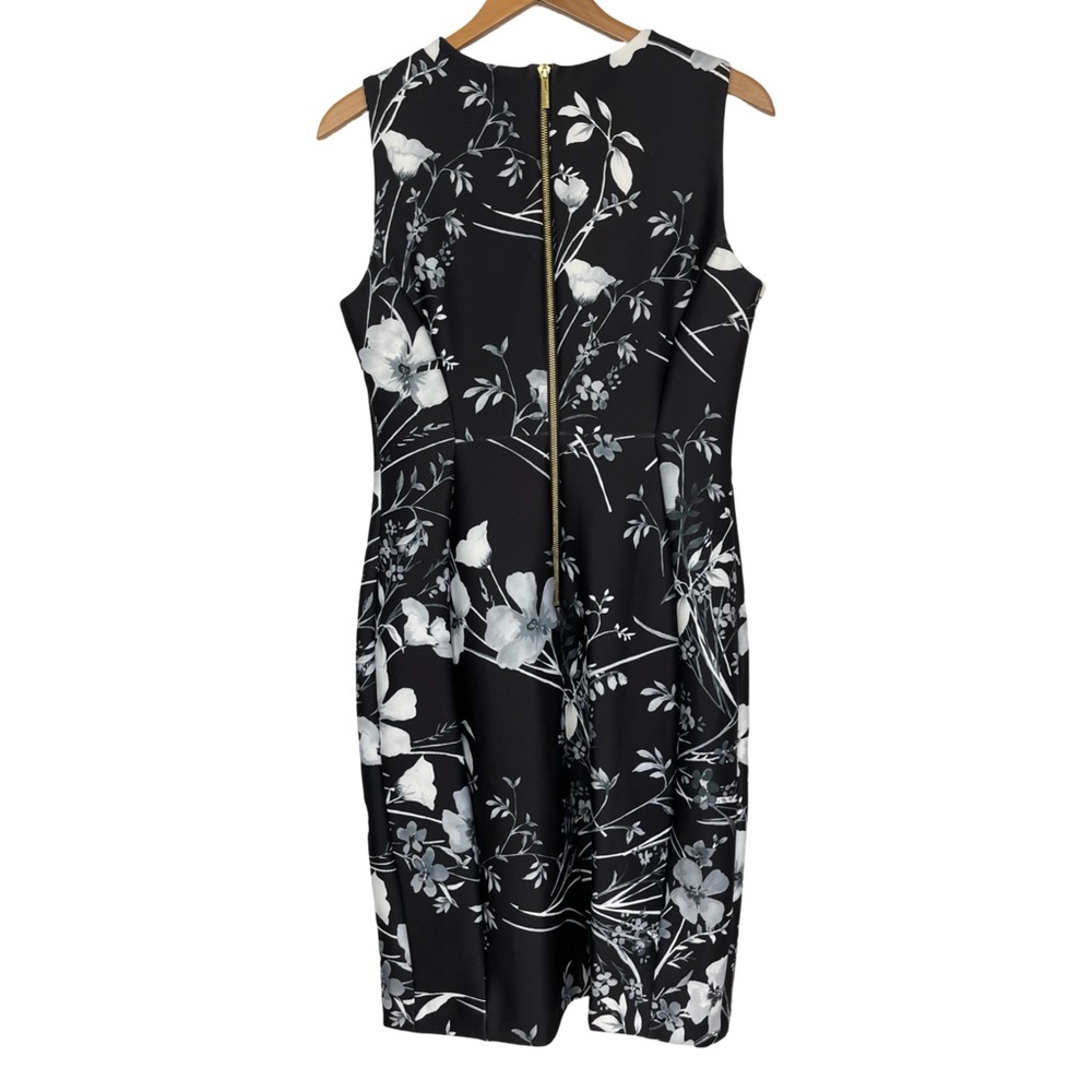Calvin Klein Sleeveless Scuba Floral Midi Sheath Dress Capsule Office Party NWT - Picture 2 of 7